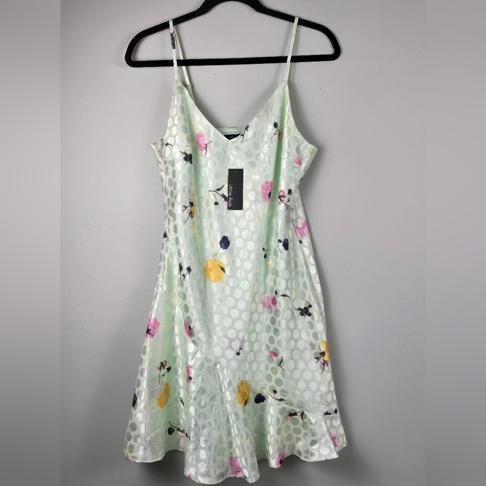 New Anthropologie Lea & Viola mint green polka dot 90's style slip dress